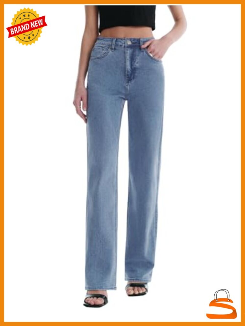 High Waisted Straight Leg Stretchy Jeans Trendy Wide Leg